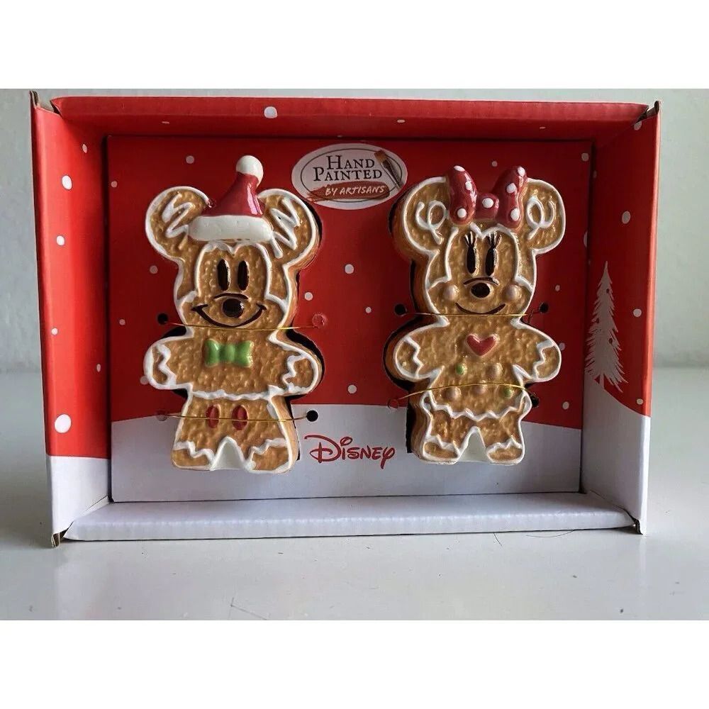 Disney Mickey and Minnie Mouse GINGERBREAD Christmas Salt‎ Pepper Shakers NEW